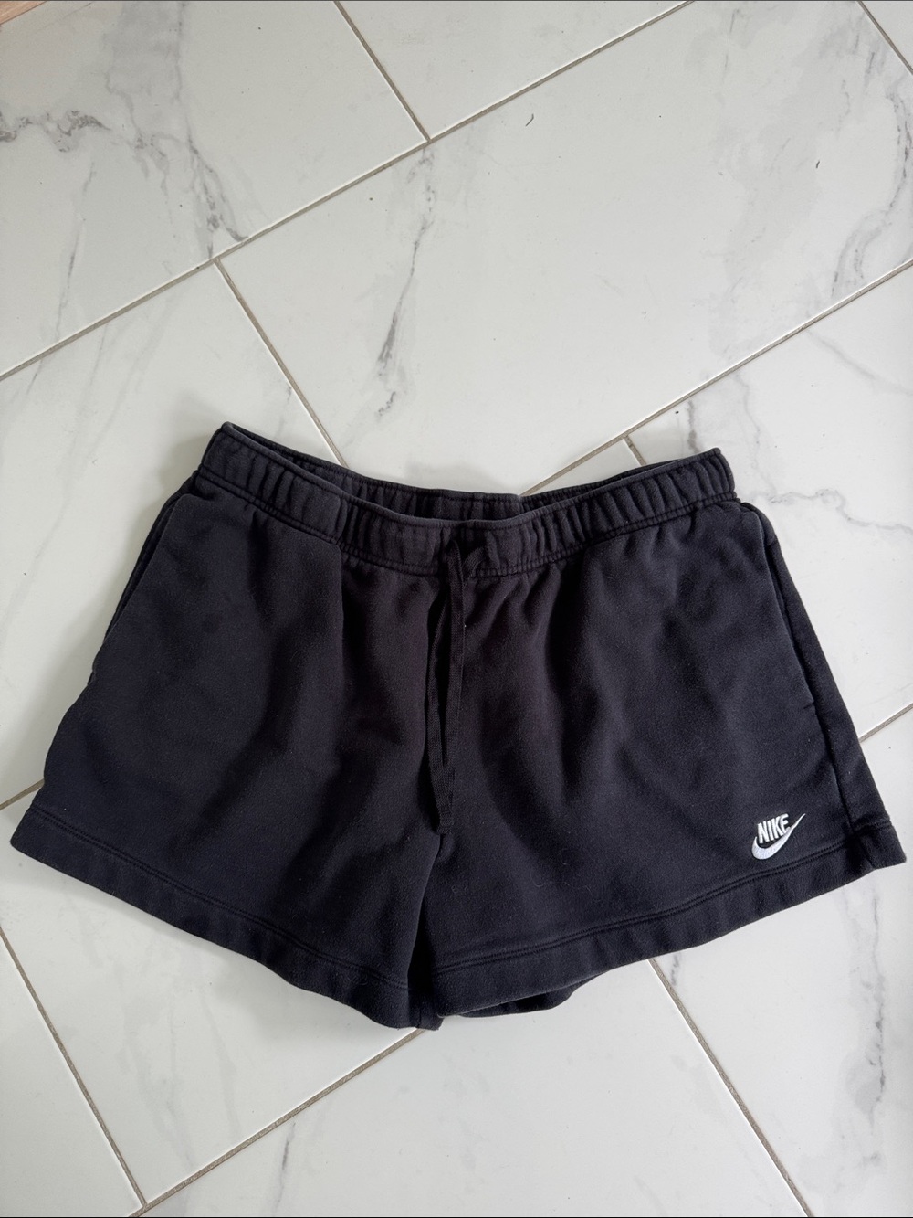 Nike Women's Black Athletic Shorts with White Swoosh